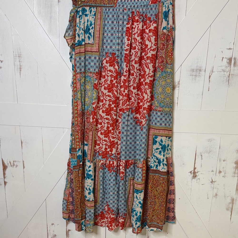 Kori Boho Patchwork Multi Color Ruffle Maxi Skirt - Picture 6 of 9